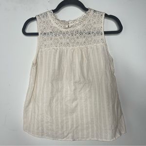 Mine Eyelet Lace Sleeveless Cotton Tank Top Blouse Cream Size S Small